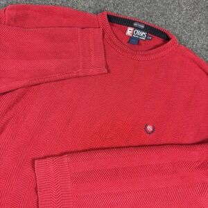 Vintage Chaps Ralph Lauren Sweater Mens Large Red Hand Framed Herringbone Preppy